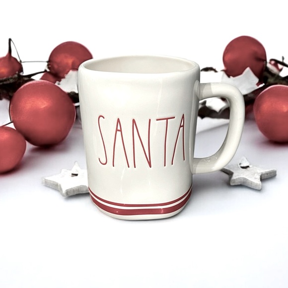 NEW RAE DUNN SANTA Christmas Large Ceramic Mug Festive Celebrate Stripes - Picture 1 of 7